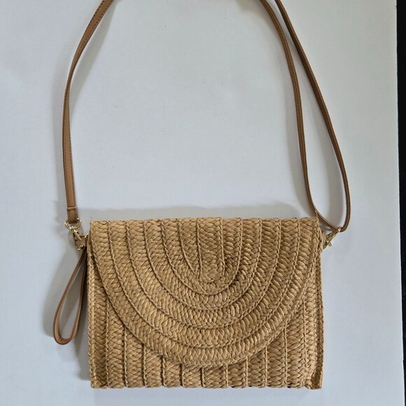 Tan Woven Rattan Crossbody Handbag - Picture 1 of 6